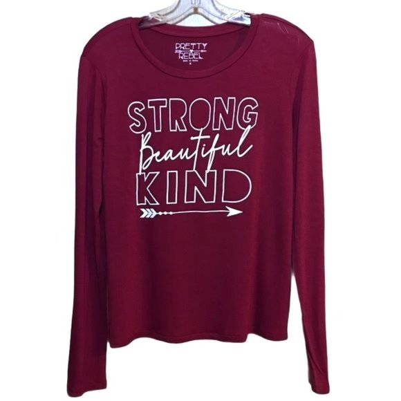 Pretty Rebel Tee Long Sleeve Graphic Strong Beautiful Kind  Size M Junior - Picture 1 of 6